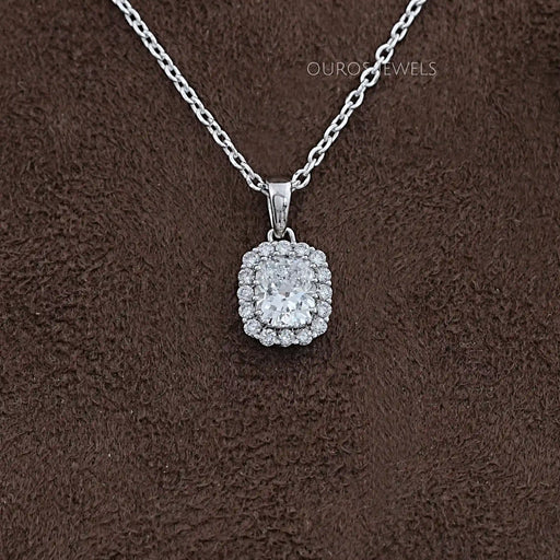 Cushion Cut Lab Diamond Halo Pendant Necklaces