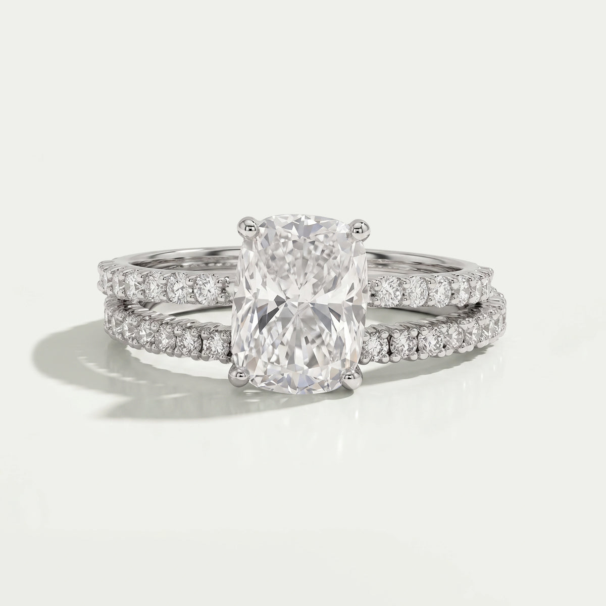 Elongated Cushion Cut Solitaire Accent Bridal Ring Set Rings