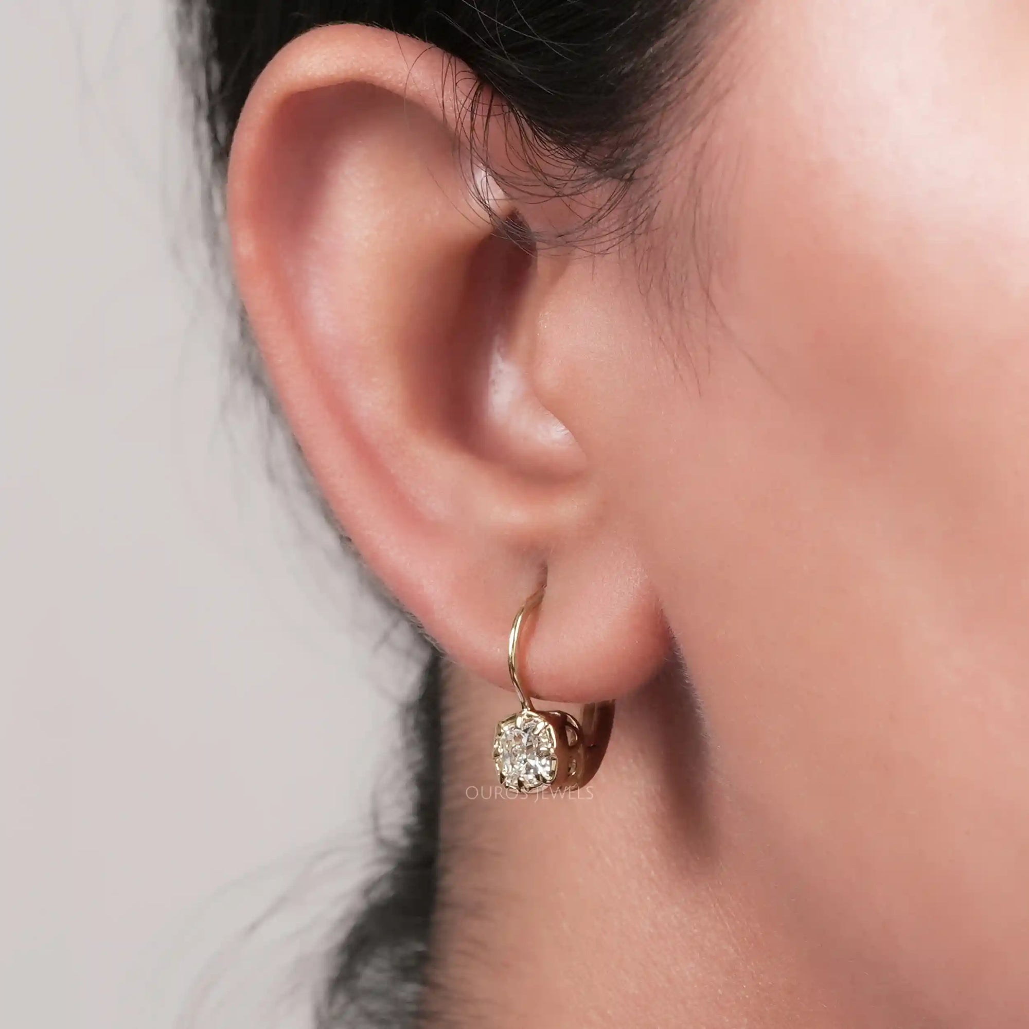 Old Mine Cushion Lab Diamond Drop Dangle Earring