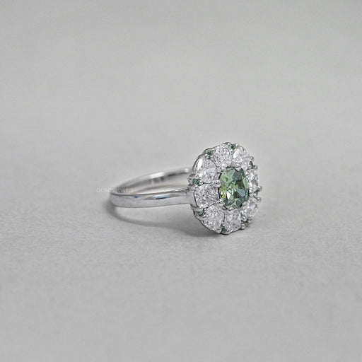 Green Cushion Cut Lab Diamond Halo Engagement Ring Ring