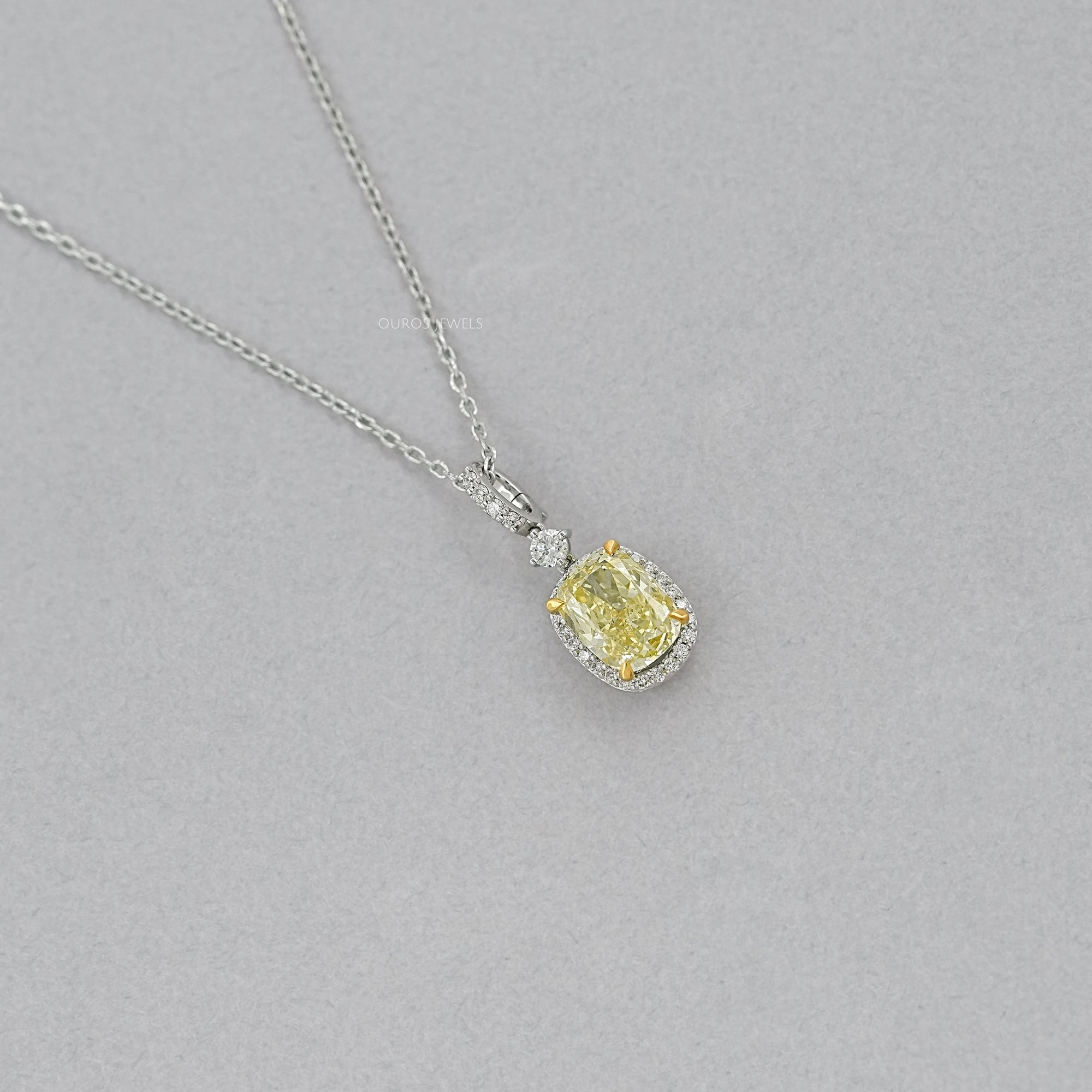 Fancy Intense Yellow Cushion Diamond Halo Pendant