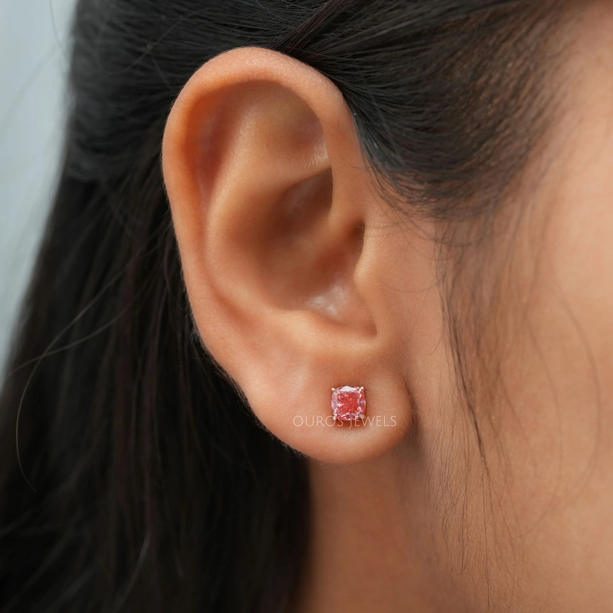 Pink Cushion Cut Lab Diamond Stud Earrings Earring
