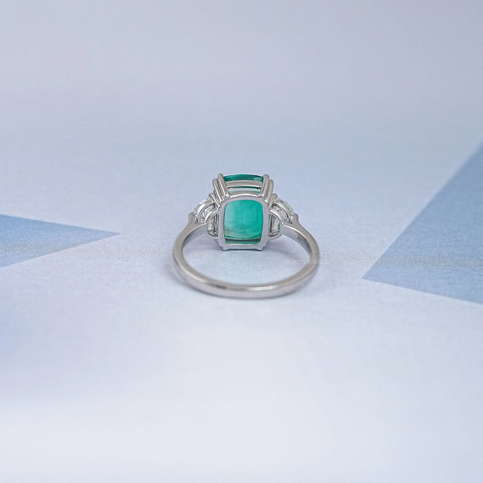 Green Cushion And Half Moon Trio Engagement Ring Rings