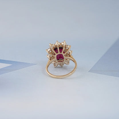 Ruby Elongated Cushion Gemstone Halo Diamond Ring Ring