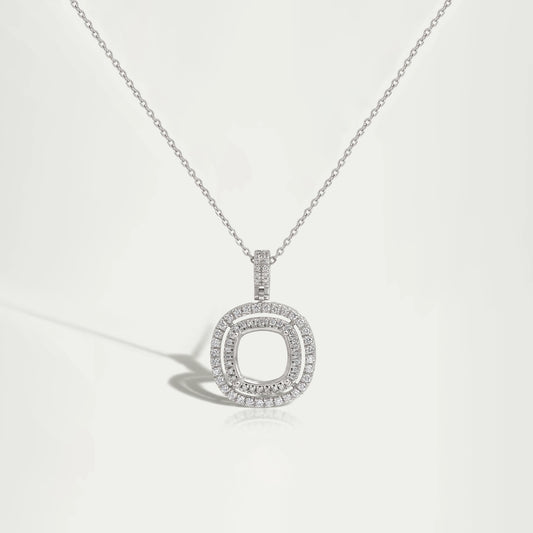 Cushion Shape Double Halo Semi Mount Pendant Necklaces