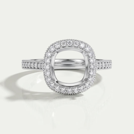 Cushion Shape Halo With Accent Semi mount Ring