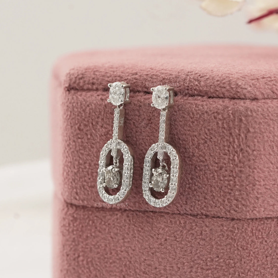 Olive Oval Lab Diamond Halo Drop Earrings Earrings