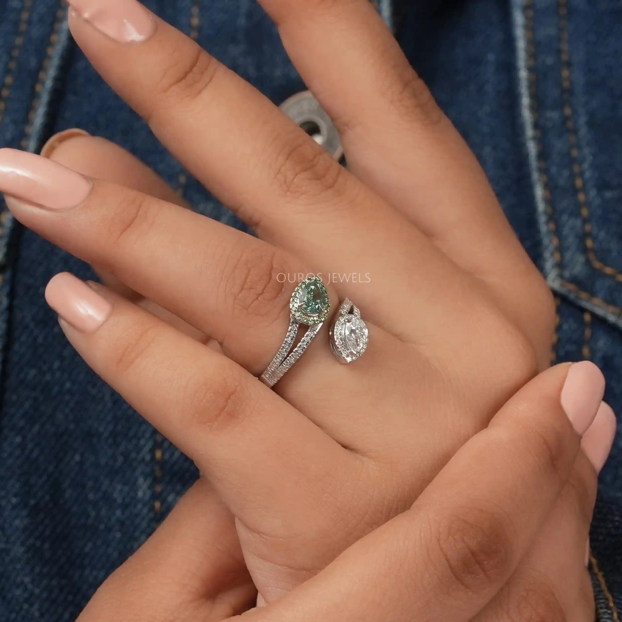 Two Stone Pear Cut Lab Diamond Bypass Ring Ring