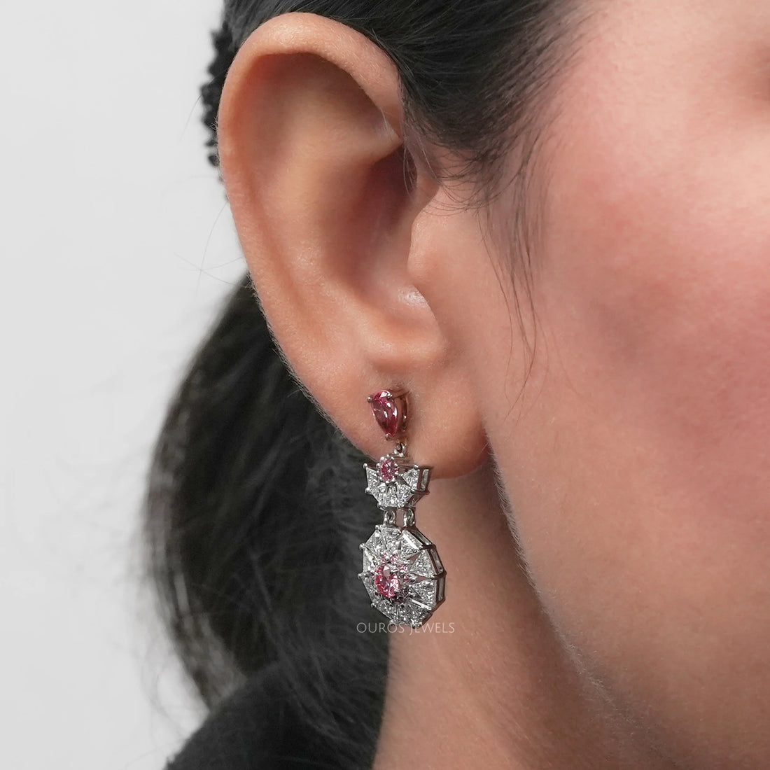Starbrust Pink Pear Lab Diamond Drop Earrings Earrings