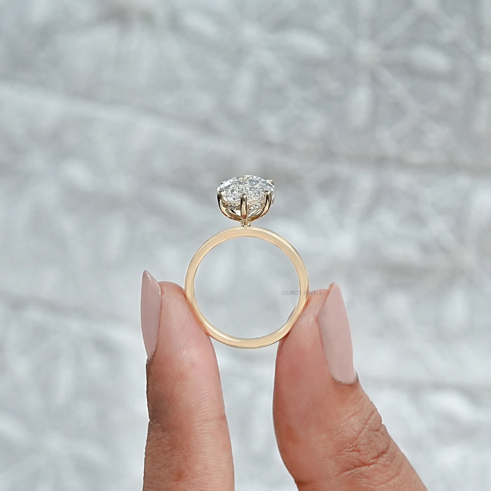 Portuguese Oval Lab Diamond Hidden Halo Ring Ring