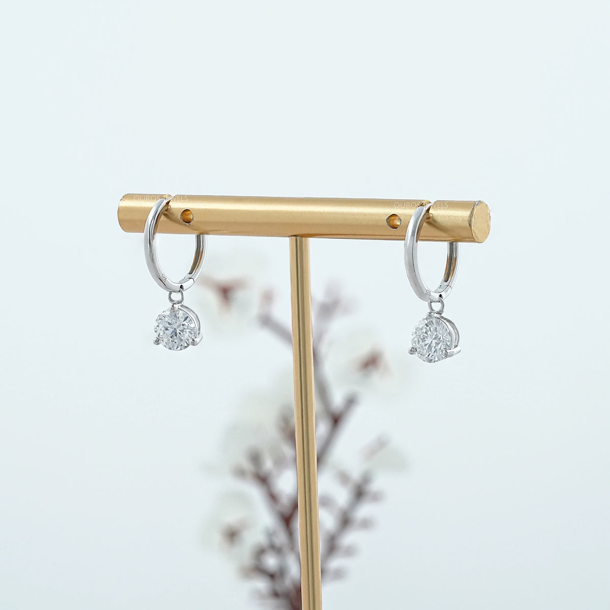 Round Lab Diamond Dangle Hoop Earrings