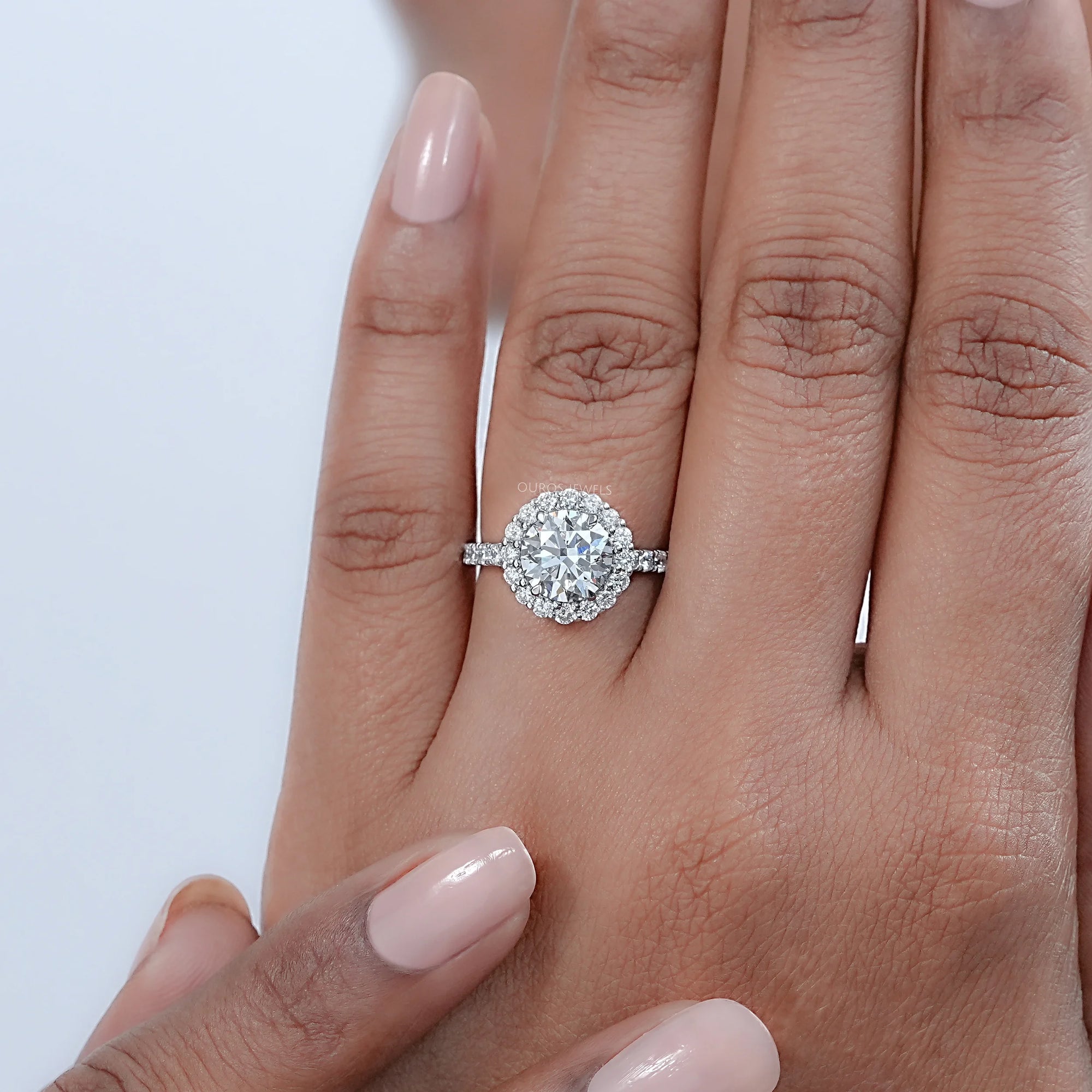 Round Cut Halo With Accent Diamond Engagement Ring