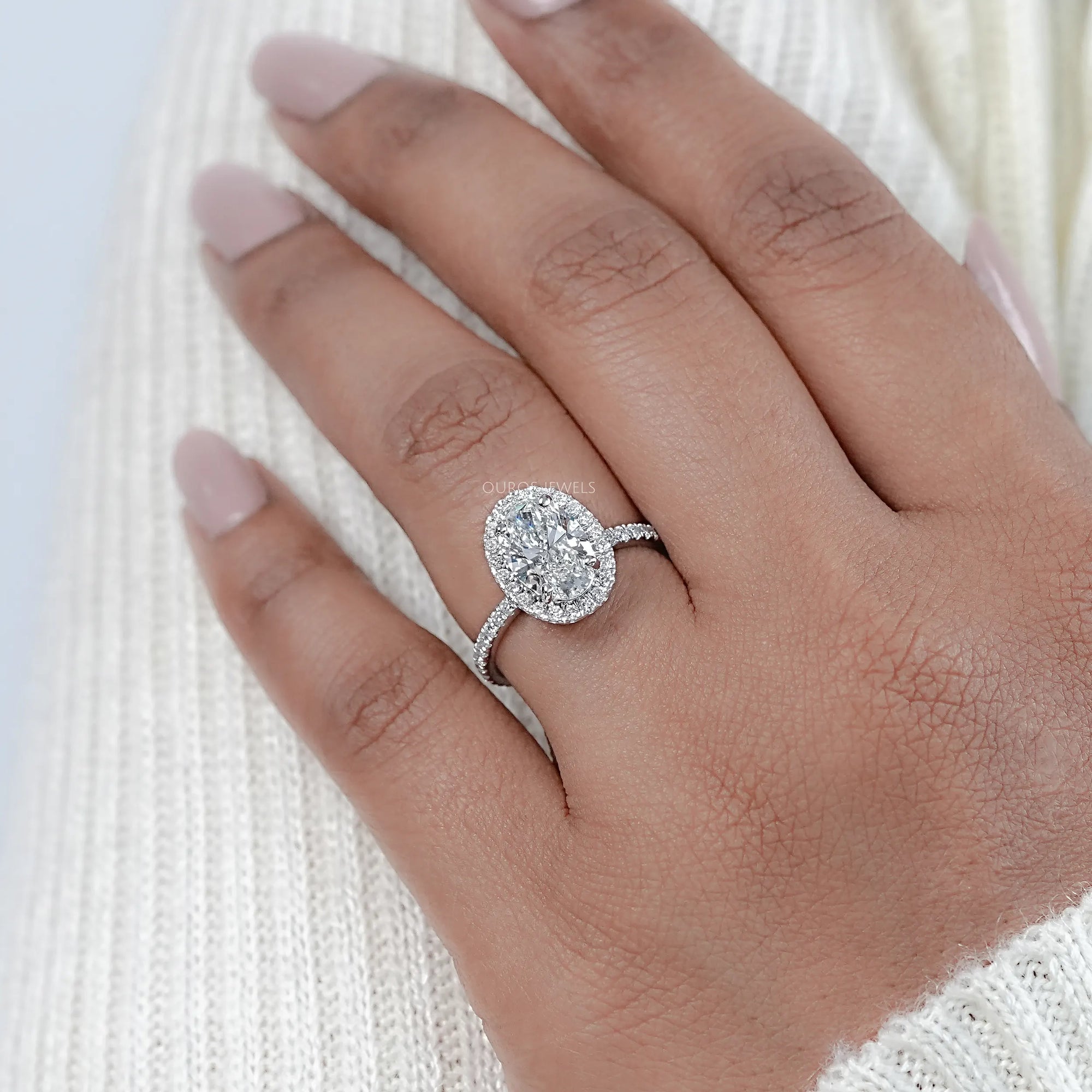 Oval Cut Halo Accent Diamond Engagement Ring Ring