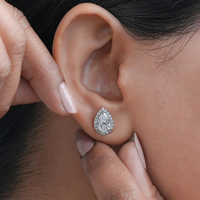 Pear Lab Grown Diamond Halo Stud Earrings Earring