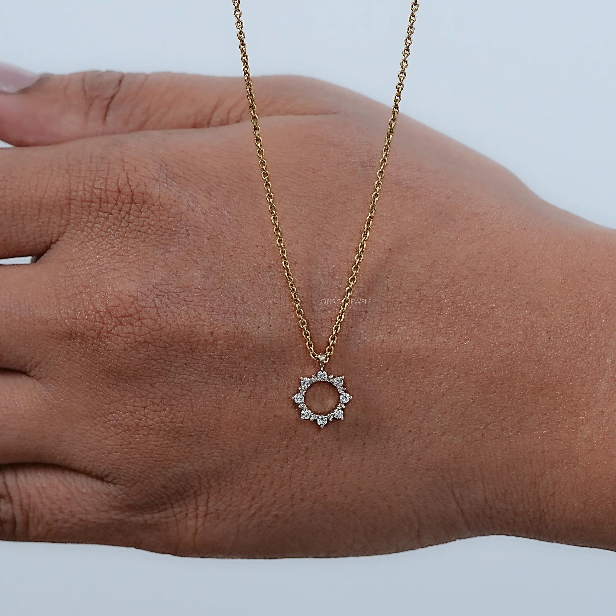 Open Circle Round Diamond Pendant Necklaces
