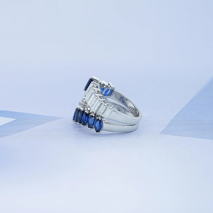 Double Row Sapphire Marquise Gemstone Enhancer Ring Rings