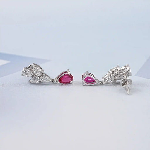 Ruby Pear And Diamond Drop Earrings