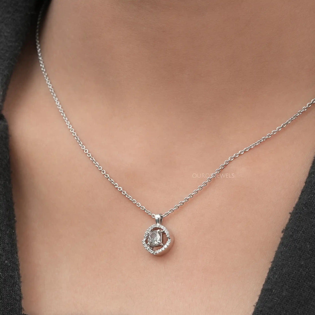 Fancy Olive Cushion Cut Halo Pendant Necklaces