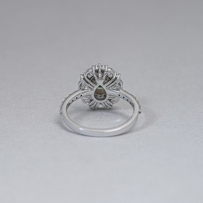 Green Pear Cut Surround Double Halo Diamond Engagement Ring Rings