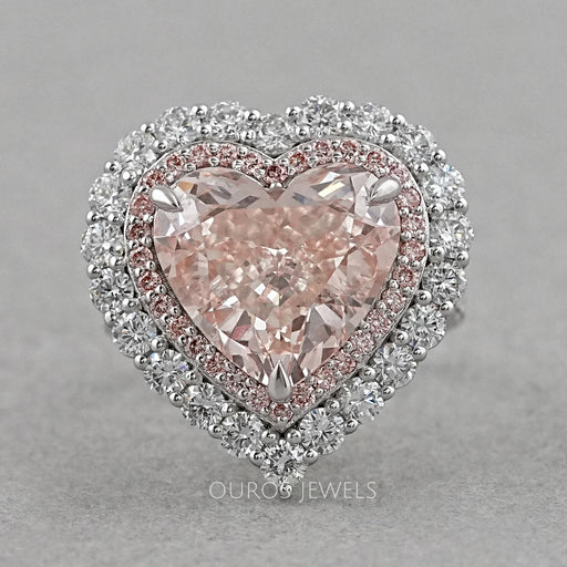 Double Halo Pink Heart Cut Lab Diamond Engagement ring Rings