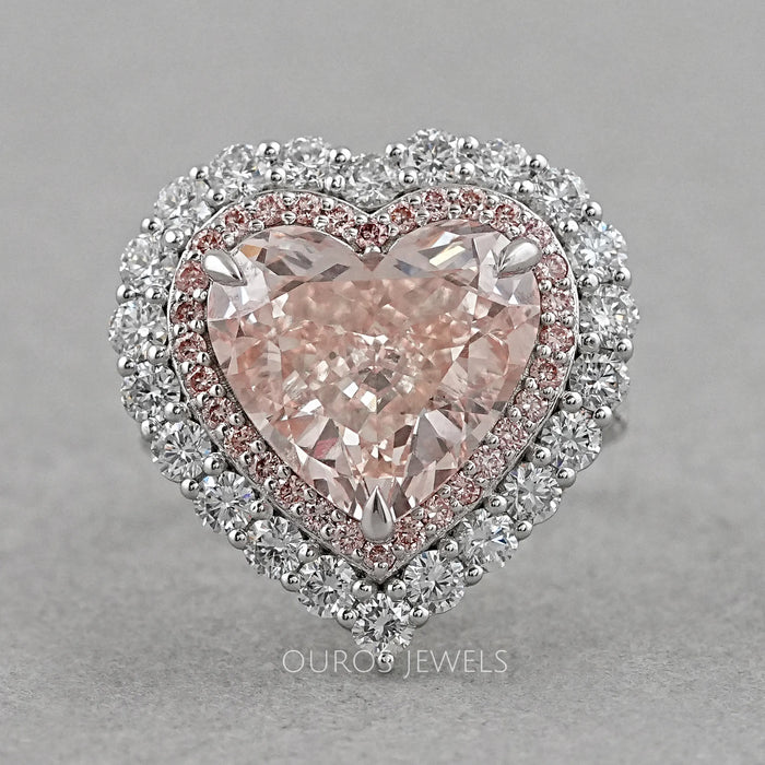 Double Halo Pink Heart Cut Lab Diamond Engagement ring Rings