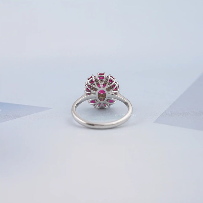 Round and Red Oval Diamond Double Halo Engagement Ring Ring