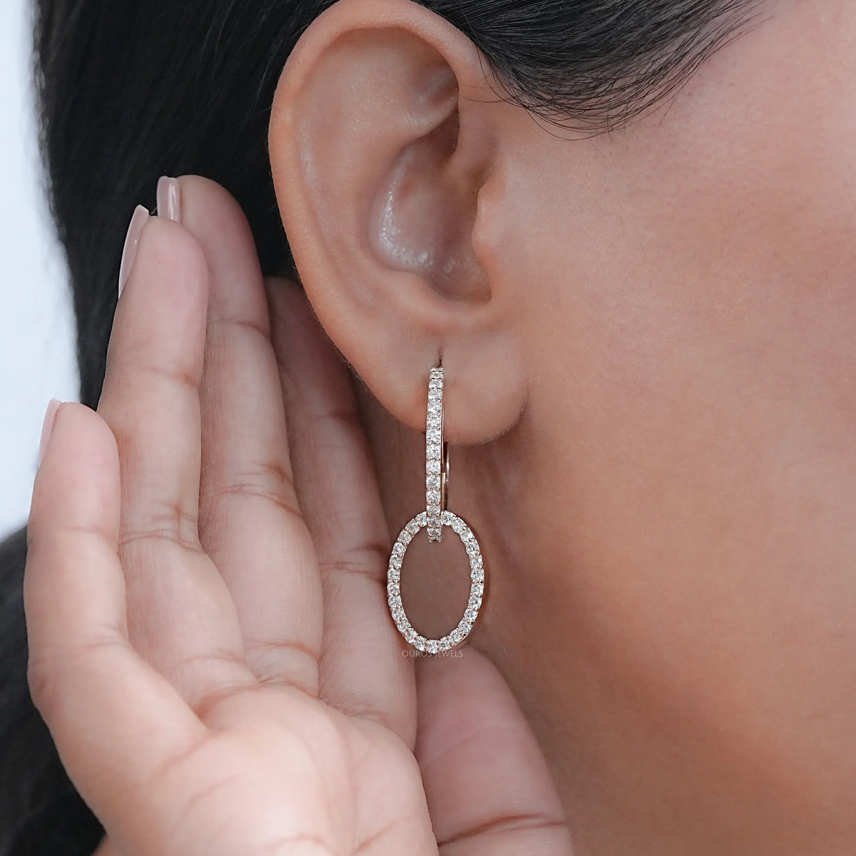 Double Link Open Circle Round Diamond Hoop Earring Earring