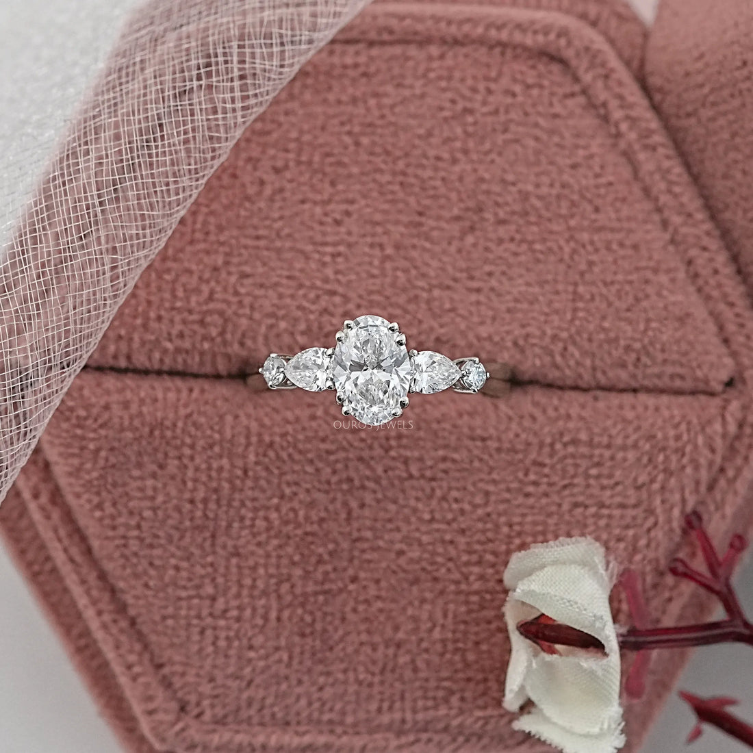 Oval And Pear Lab Diamond Five Stone Engagement Ring Rings