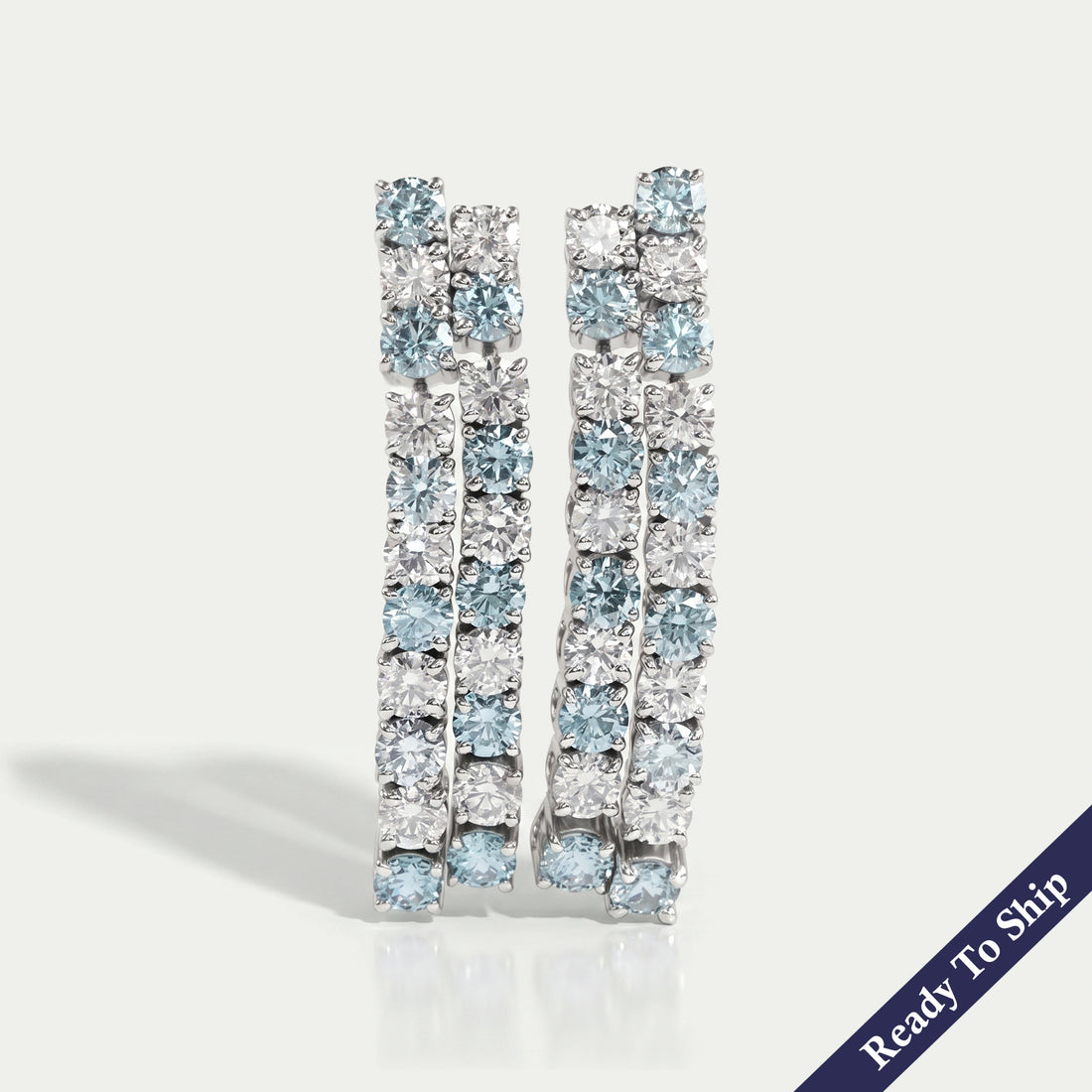 Double Row Blue Round Lab Diamond Earrings Earrings