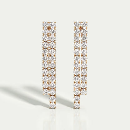 Round Diamond Double Row Drop Earrings