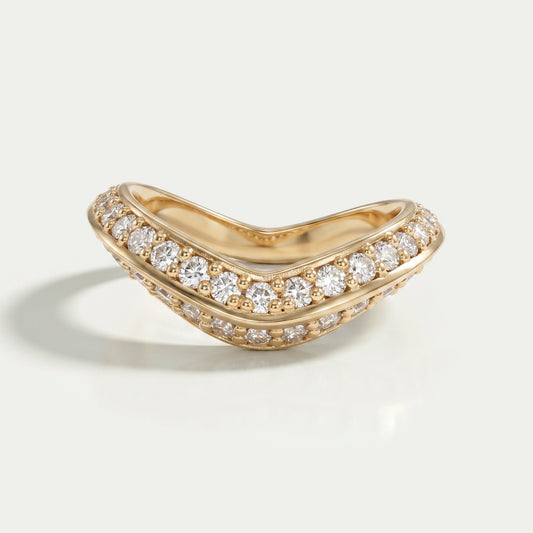 Round Diamond Double Row Curved Wedding Band