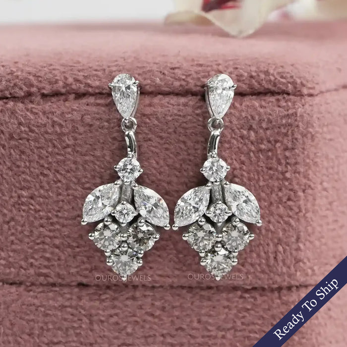 Olive Round Diamond Cluster Drop Earrings Earrings