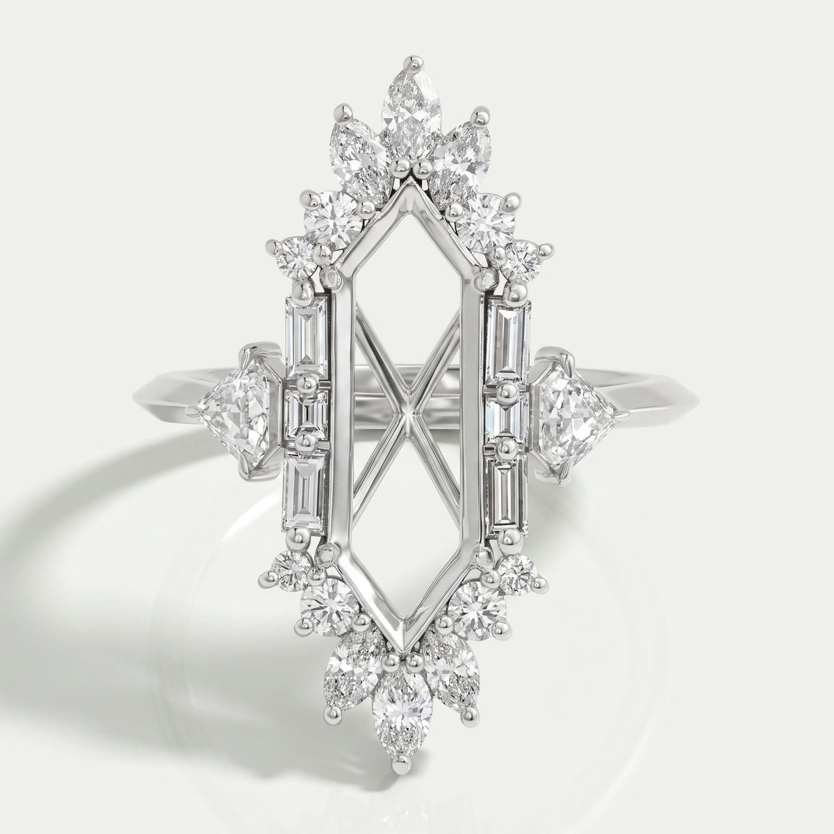 Dutch Marquise Cut Lab Semi Mount Cluster Halo Diamond Ring