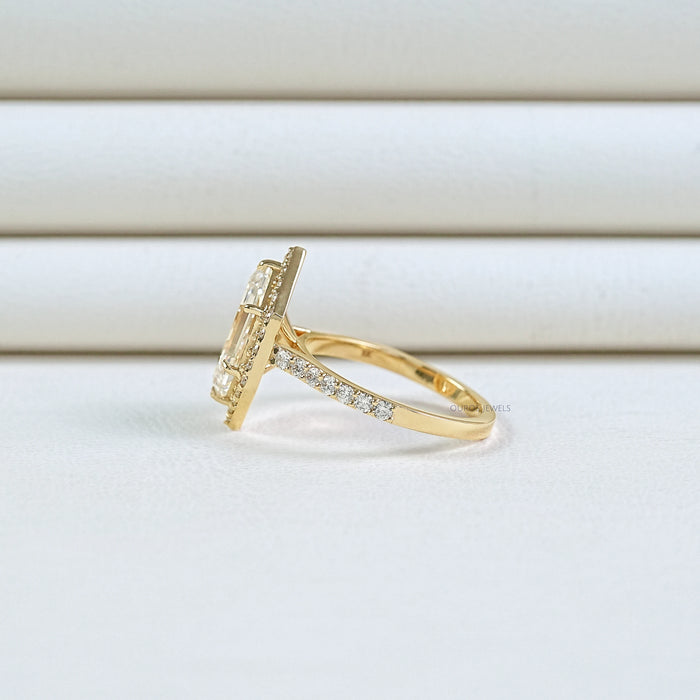 Step Cut Dutch Marquise Diamond Halo Accent Ring Ring