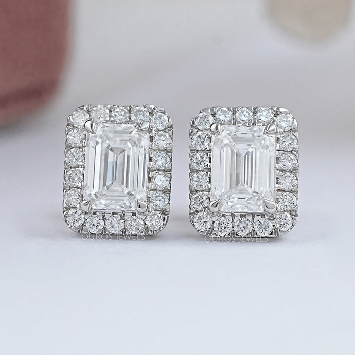 Emerald Lab Diamond Halo Stud Earrings Earring