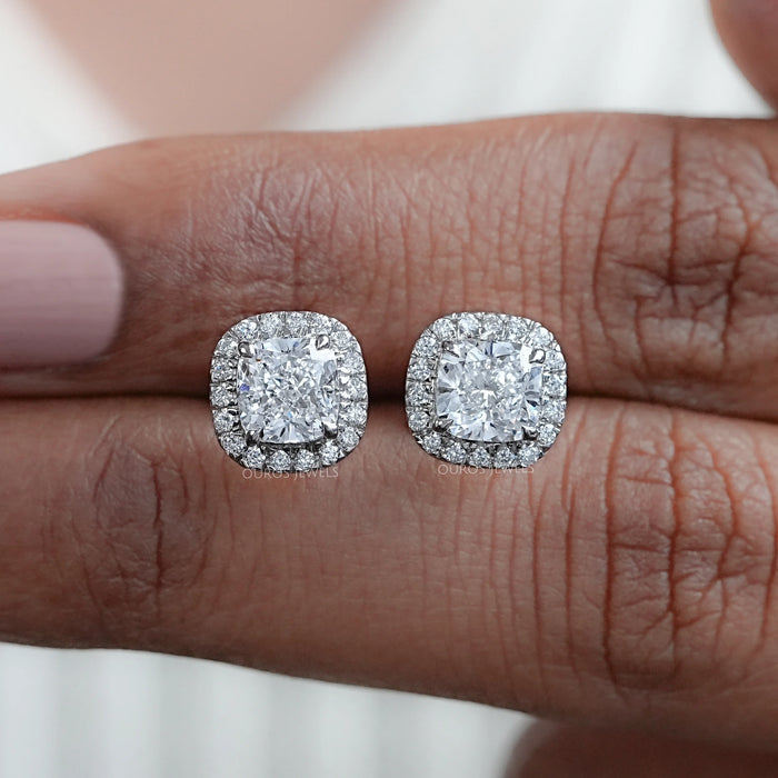 Cushion Diamond Halo Stud Earrings Earring
