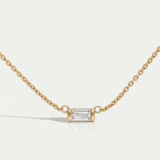 East West Baguette Cut Lab Diamond Pendant Necklaces