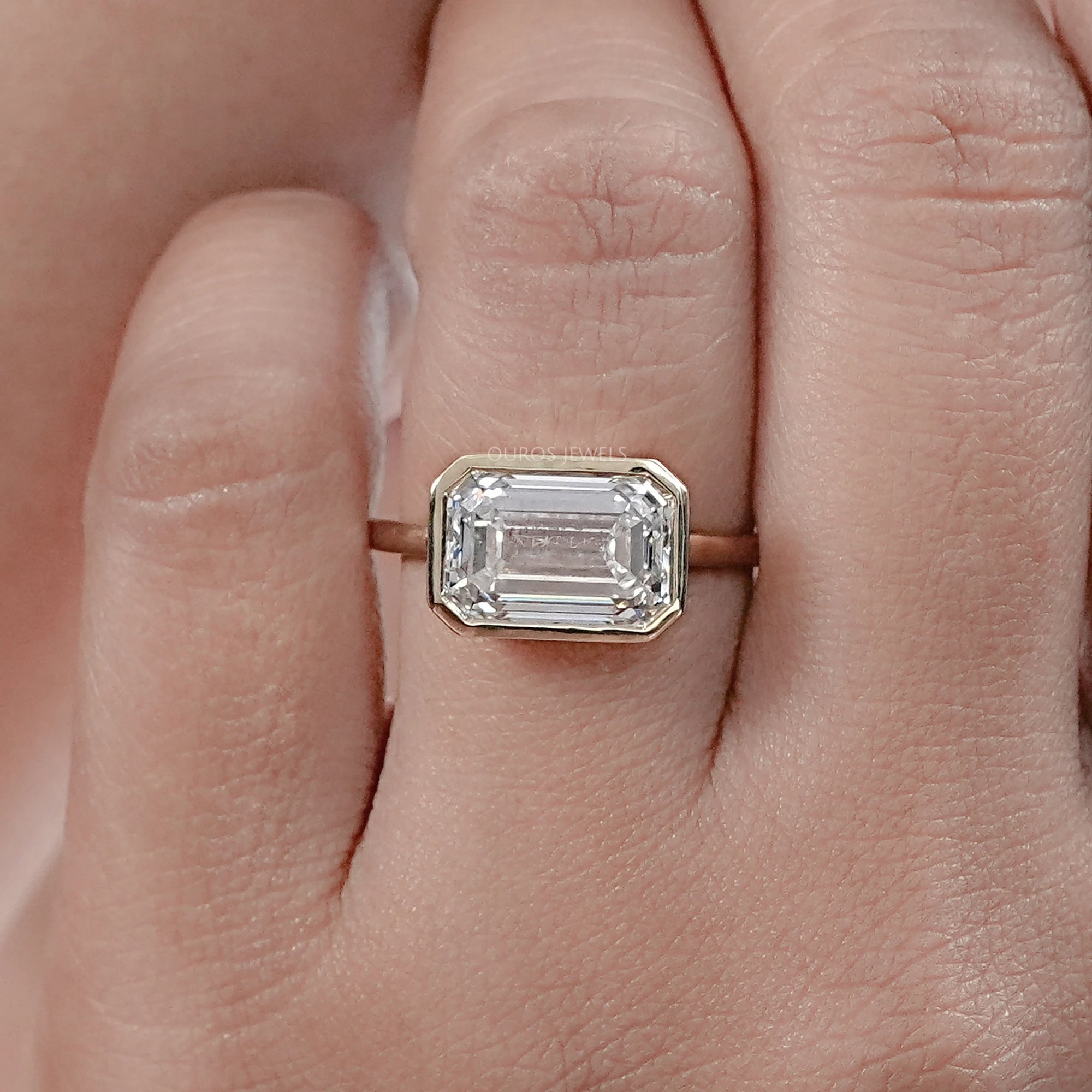 East West Bezel Emerald Diamond Engagement Ring Rings