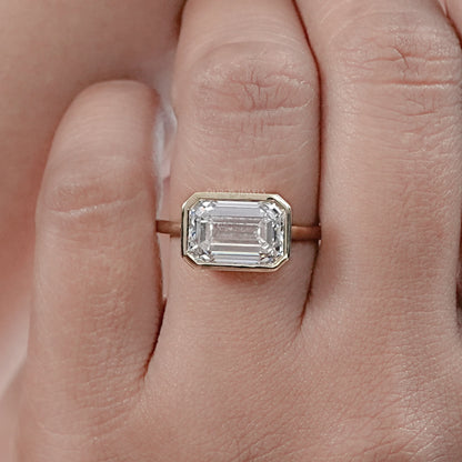 East West Bezel Emerald Diamond Engagement Ring Rings