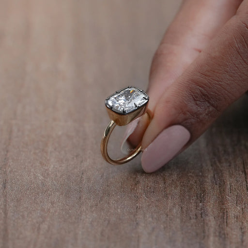 East West Cushion Diamond Black Coating Solitaire Ring