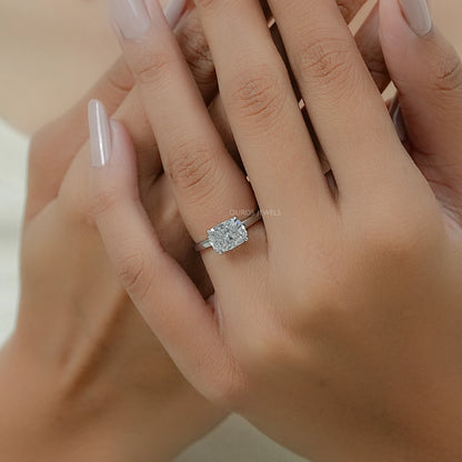 East West Cushion Diamond Solitaire Engagement Ring Rings