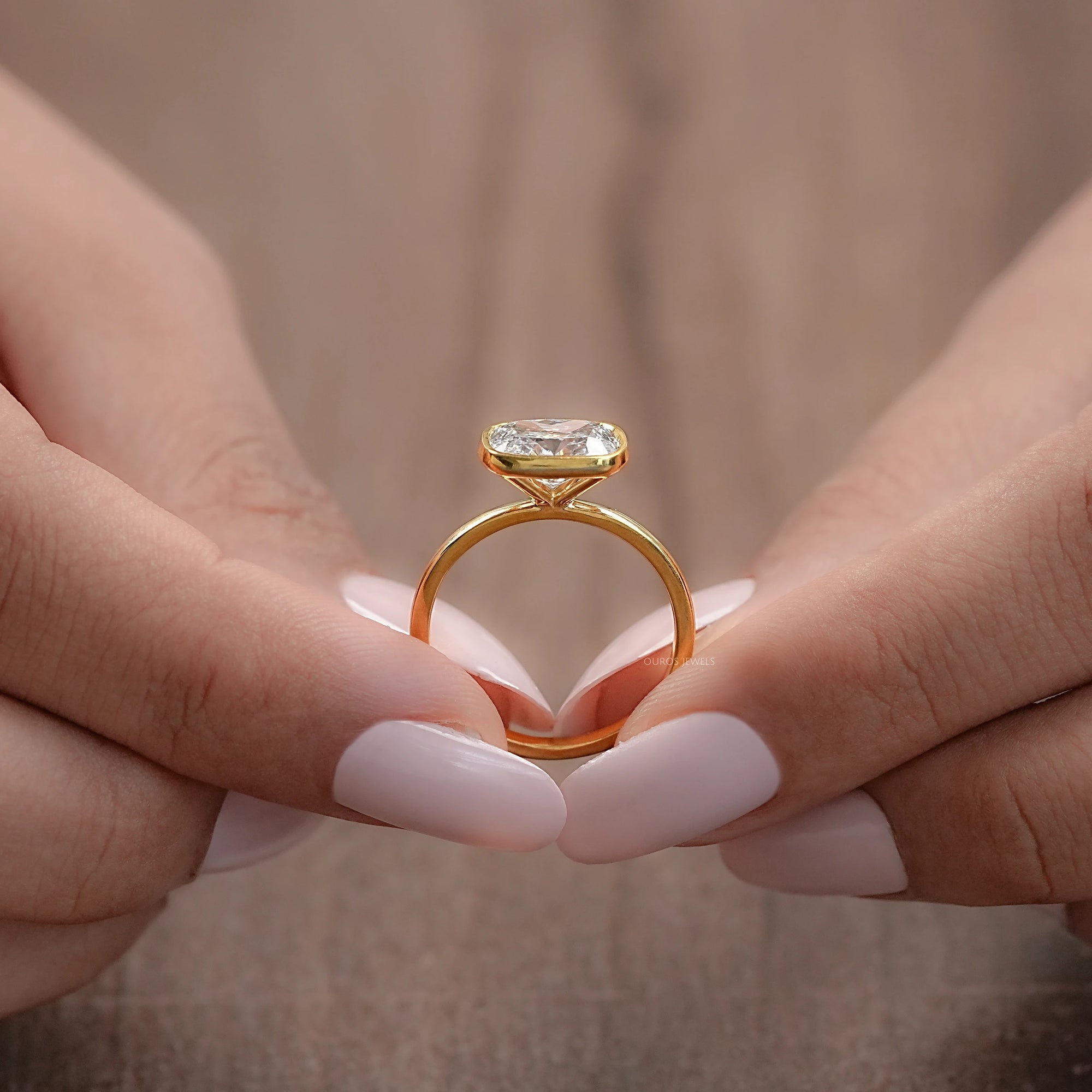 East West Cushion Diamond Bezel Set Solitaire Ring Rings