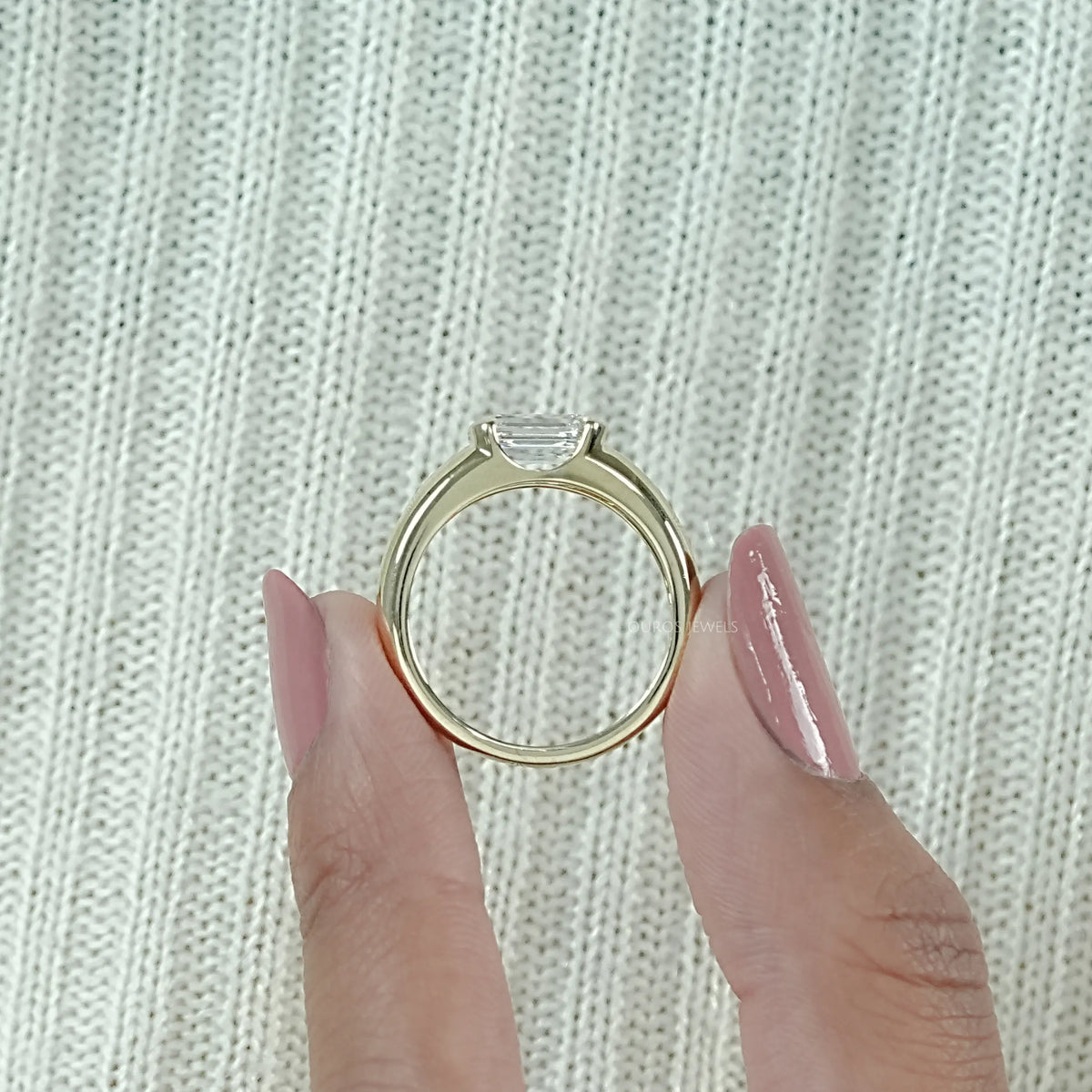 East West Emerald Lab Diamond Wide Band Ring