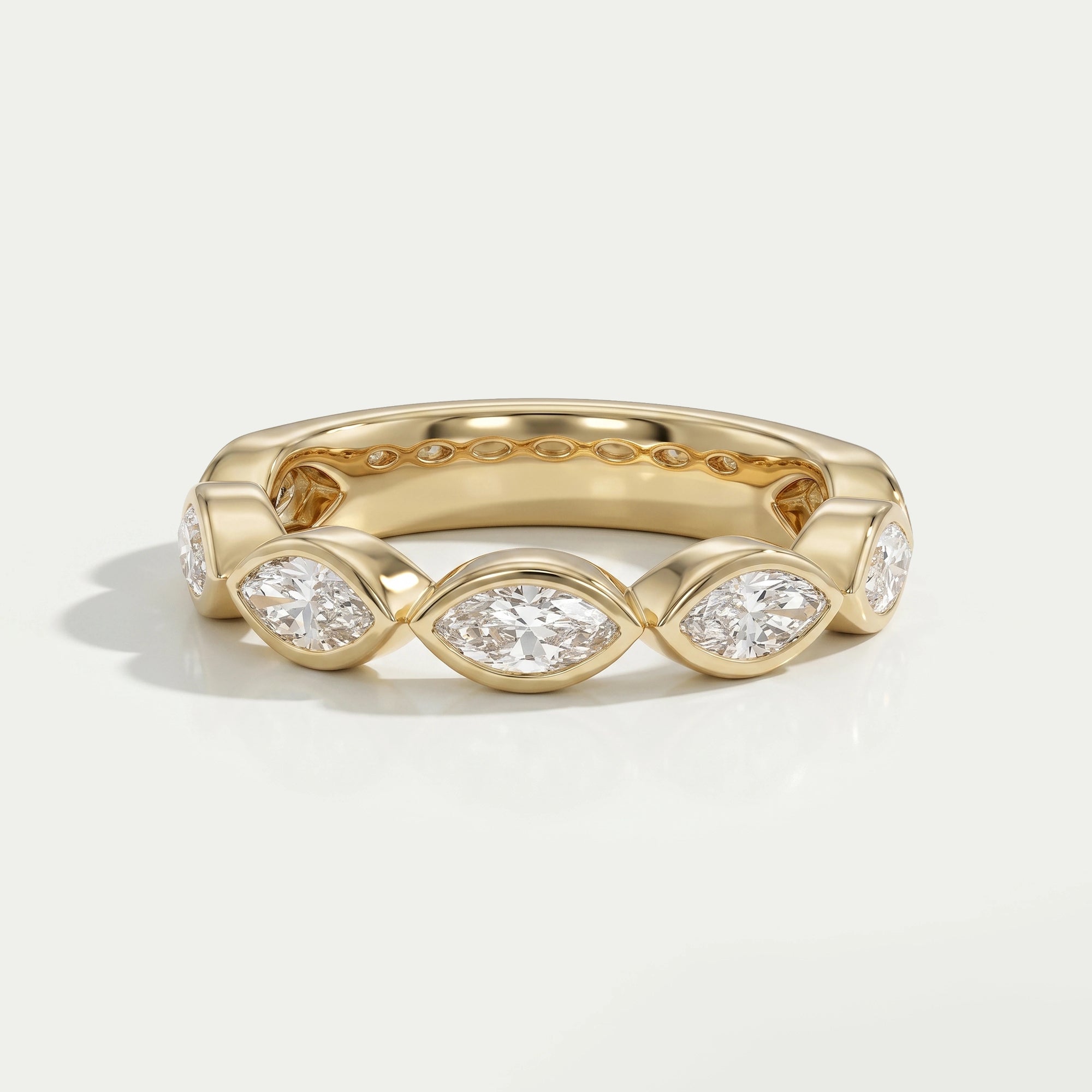 East West Marquise Diamond Bezel Set Half Eternity Band Ring