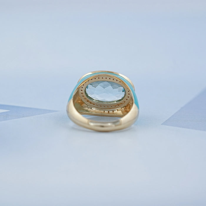 Blue Topaz East West Oval With Enamel Cocktail Ring Rings
