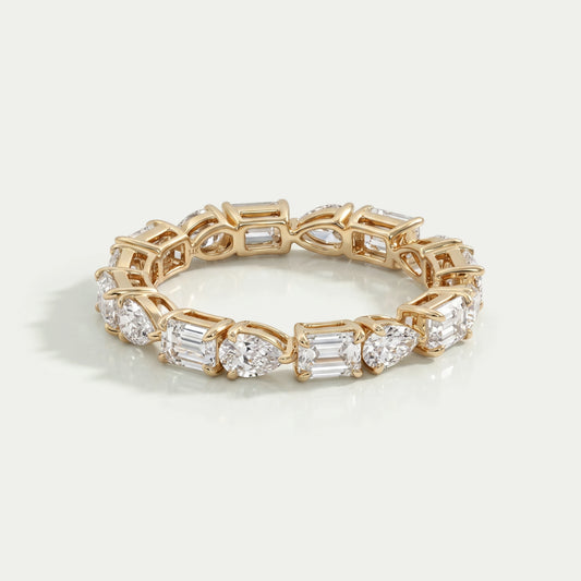 East West Pear And Emerald Diamond Eternity Wedding Band