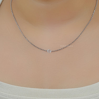 East West Rose Cut Oval Diamond Solitaire Necklace