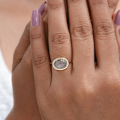 East West Rose Cut Oval Lab Diamond Bezel Solitaire Ring Rings
