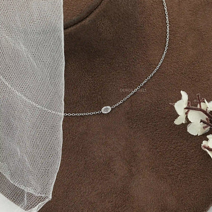 East West Rose Cut Oval Diamond Solitaire Necklace