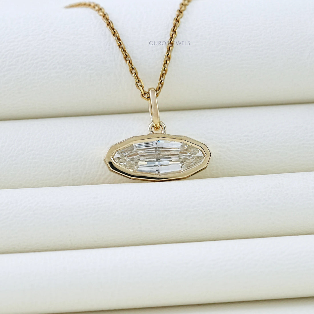 East West Step Cut Moval Bezel Set Pendant Necklaces